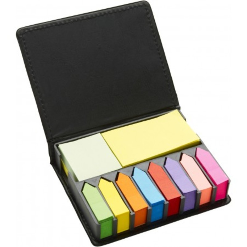 Plastic case with self-adhesive memo papers