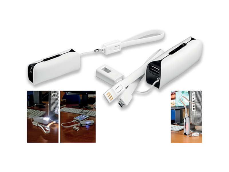 ORIGIN plastic power bank with 2 200 mAh capacity, White
