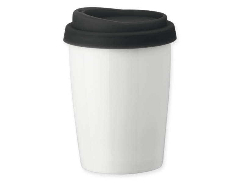 DUWAL double wall porcelain mug with silicon lid, 280 ml, Black
