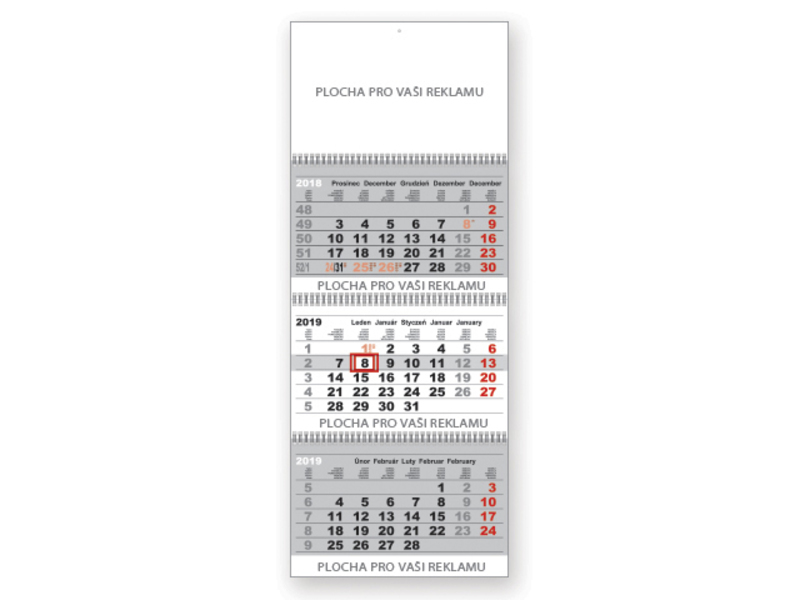 3-MONTH FOLDING CALENDAR WITH SPIRAL 2020 3-M folding calendar, 30x57cm