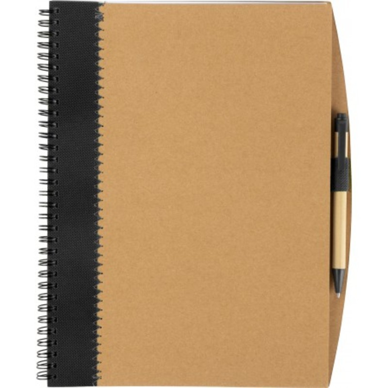Recycled cardboard notebook with pen