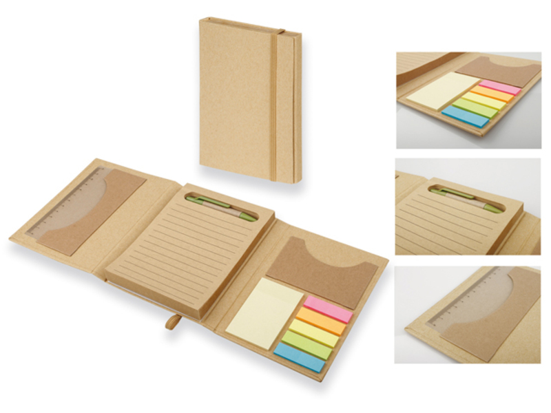 DIZA notepad with sticky notes and ball pen, blue refill, Natural