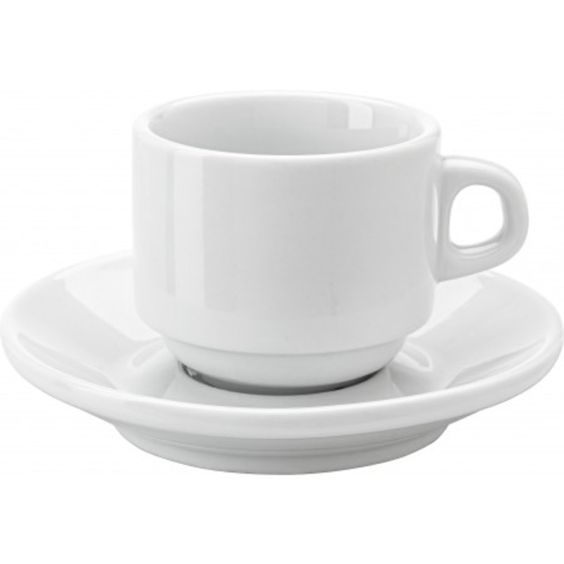 Stackable porcelain cup and saucer