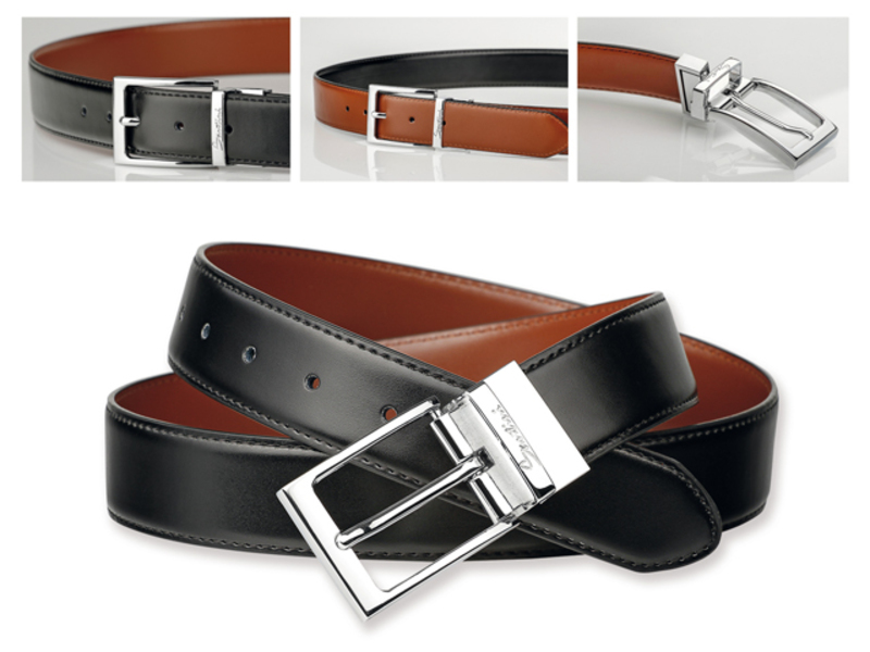 MALINI men's leather belt in gift box, SANTINI, Black