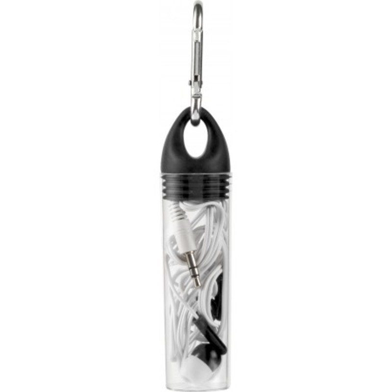 In-ear earphones in plastic tube