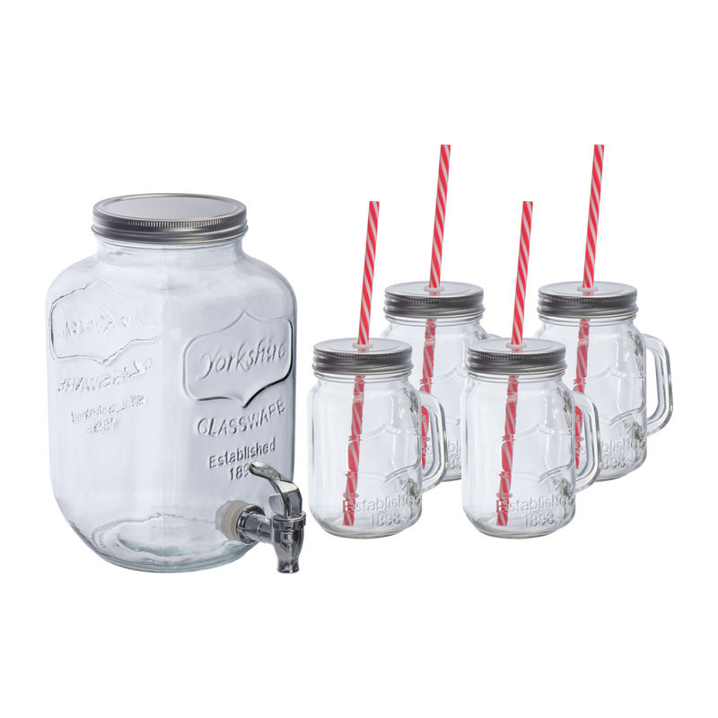 Drink Dispenser & 4 Drinking Glasses Set Acapulco