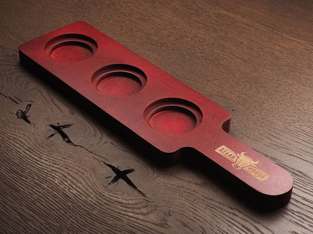 Wooden glass holder for three glasses