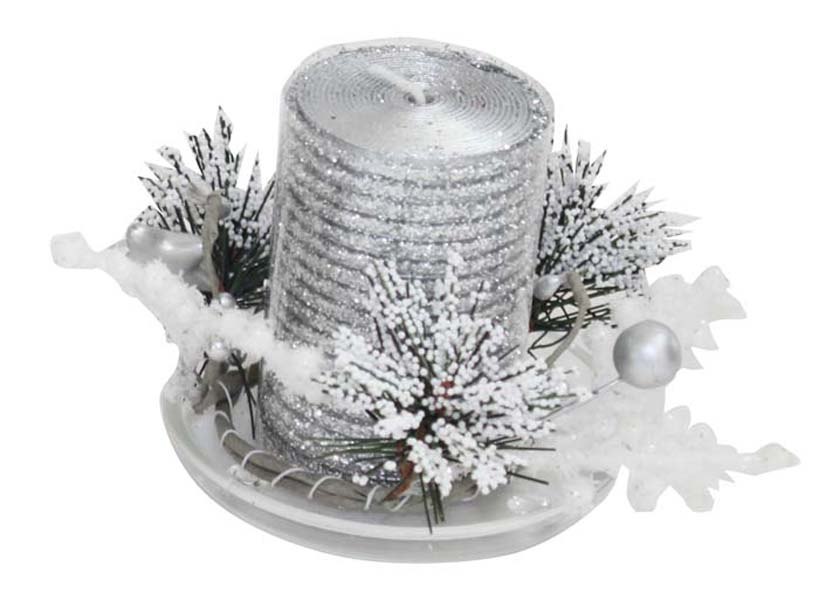 SILVER COLOUR CANDLE W/SAUCER
