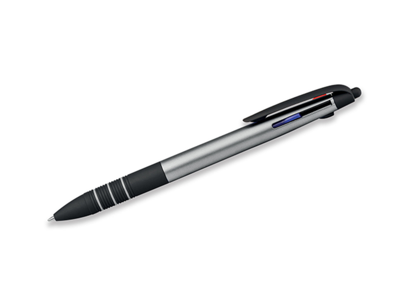 MULTIS plastic ball pen 3 in 1, blue, red and black refill, Satin silver