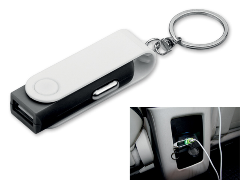 CARTECH plastic key ring - USB car adapter, Black
