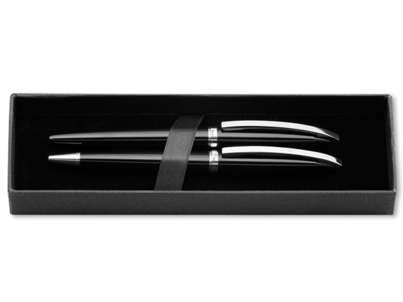 TIAGO SET set of metal ball pen and roller pen, blue refill, SANTINI, Black