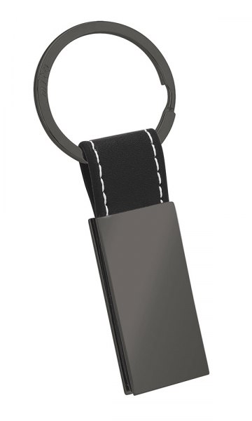 BLACK PU BURNISHED RECTANGULAR KEY RING