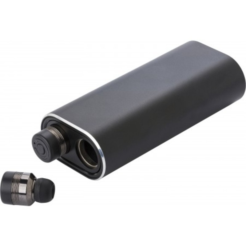 Power bank with two wireless ear buds