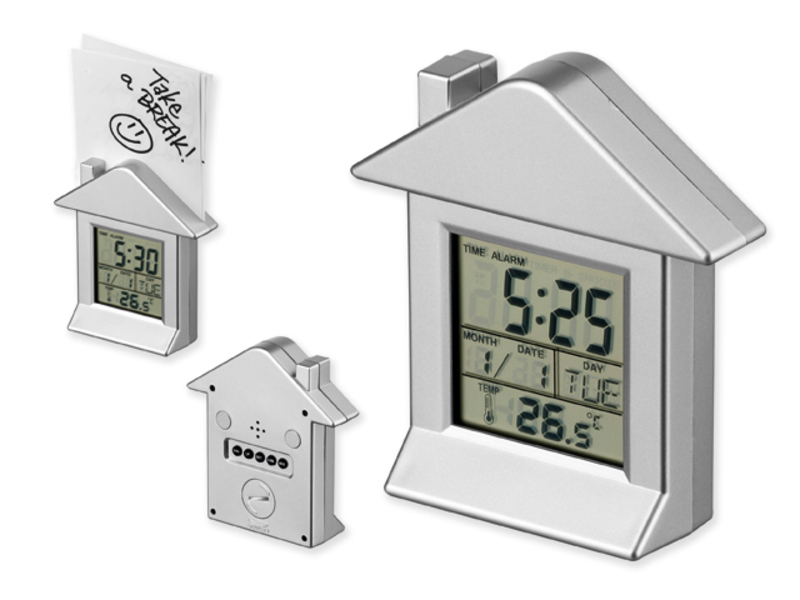 VILLA plastic clock with magnet, 6 functions, Satin silver