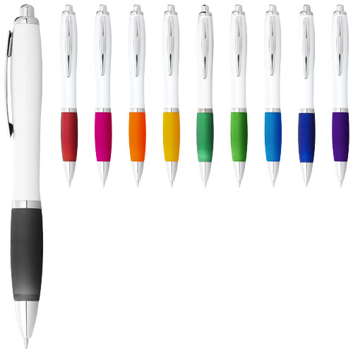 Nash ballpoint pen white barrel and coloured grip - White / Royal blue
