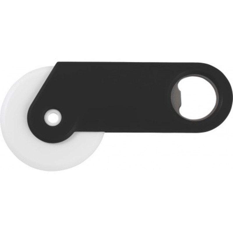 Plastic pizza cutter and bottle opener