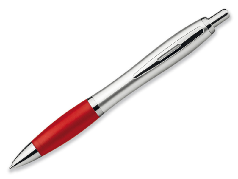 CHUCK SILVER plastic ball pen, blue refill, Red