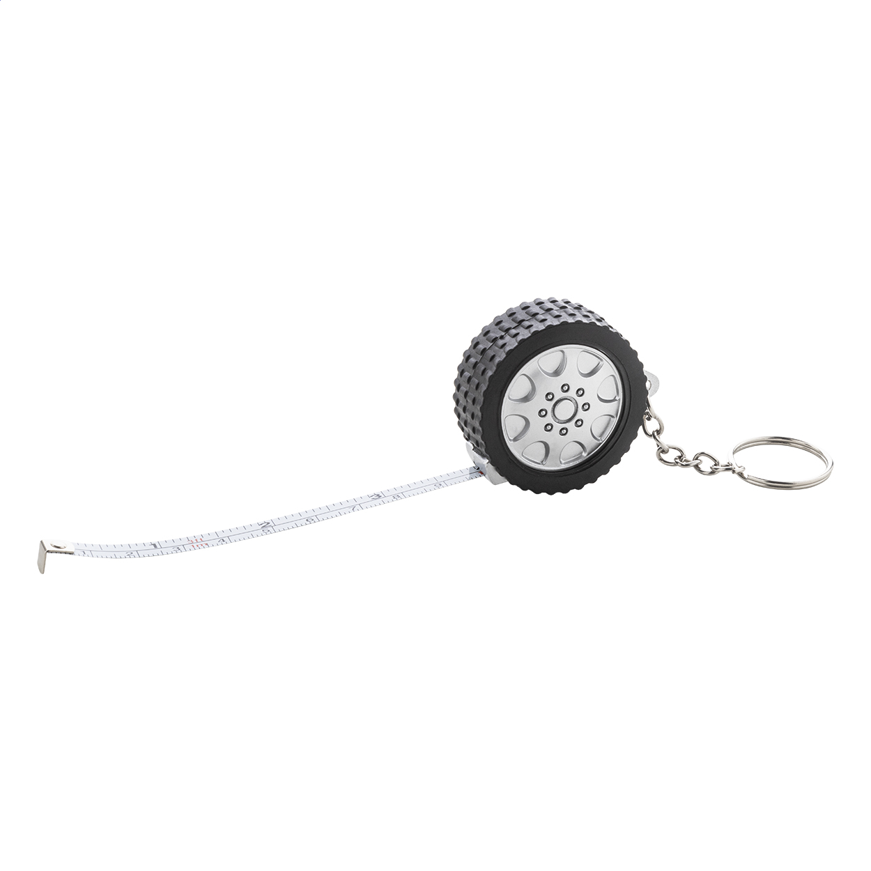 Wheel keyring with tape measure