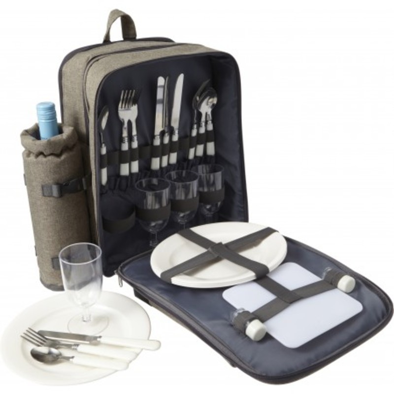 Polyester (600D) picnic rucksack with extra bottle holder