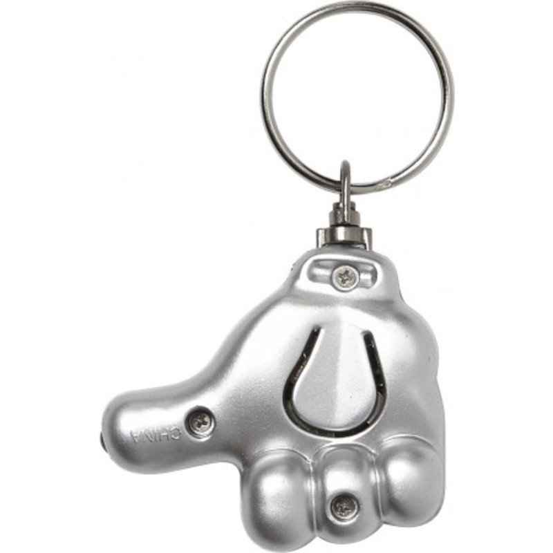 Key holder with a thumbs up push button LED light.
