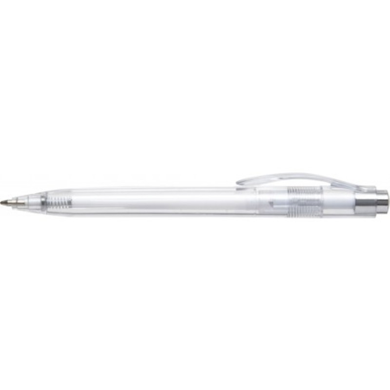 Plastic transparent ballpen with coloured refill