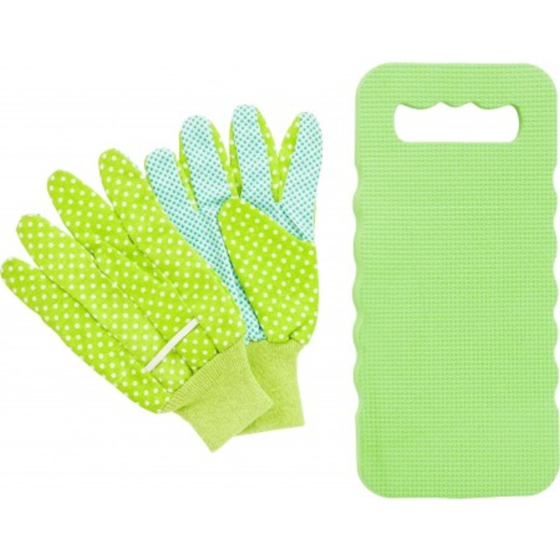 Garden set, including foam knee cushion and two gloves.
