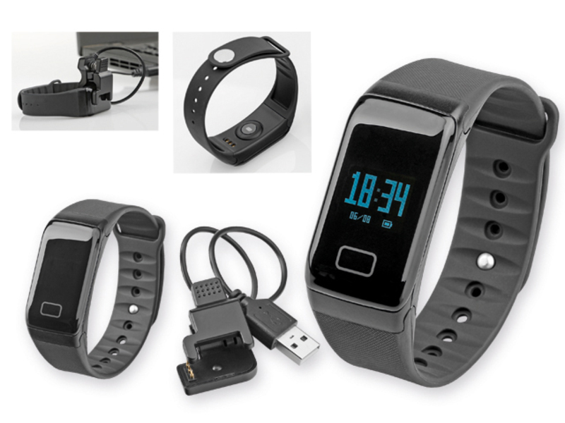 CARDIO plastic rubberized smart bracelet with bluetooth, Black