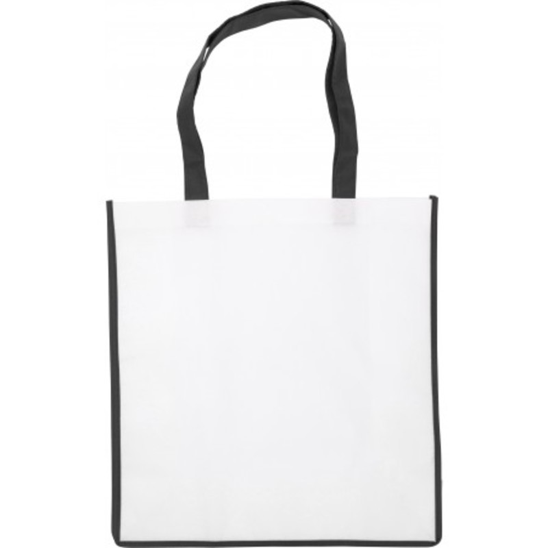 Nonwoven bag with coloured trim.
