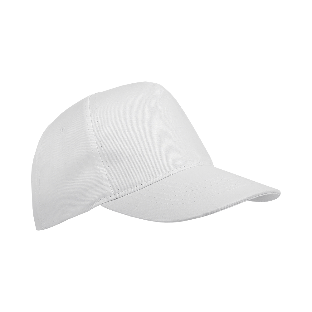 Cotton 5-panel cap with 2 mm-thick visor, embroidered eyelets and adjustable velcro strap White