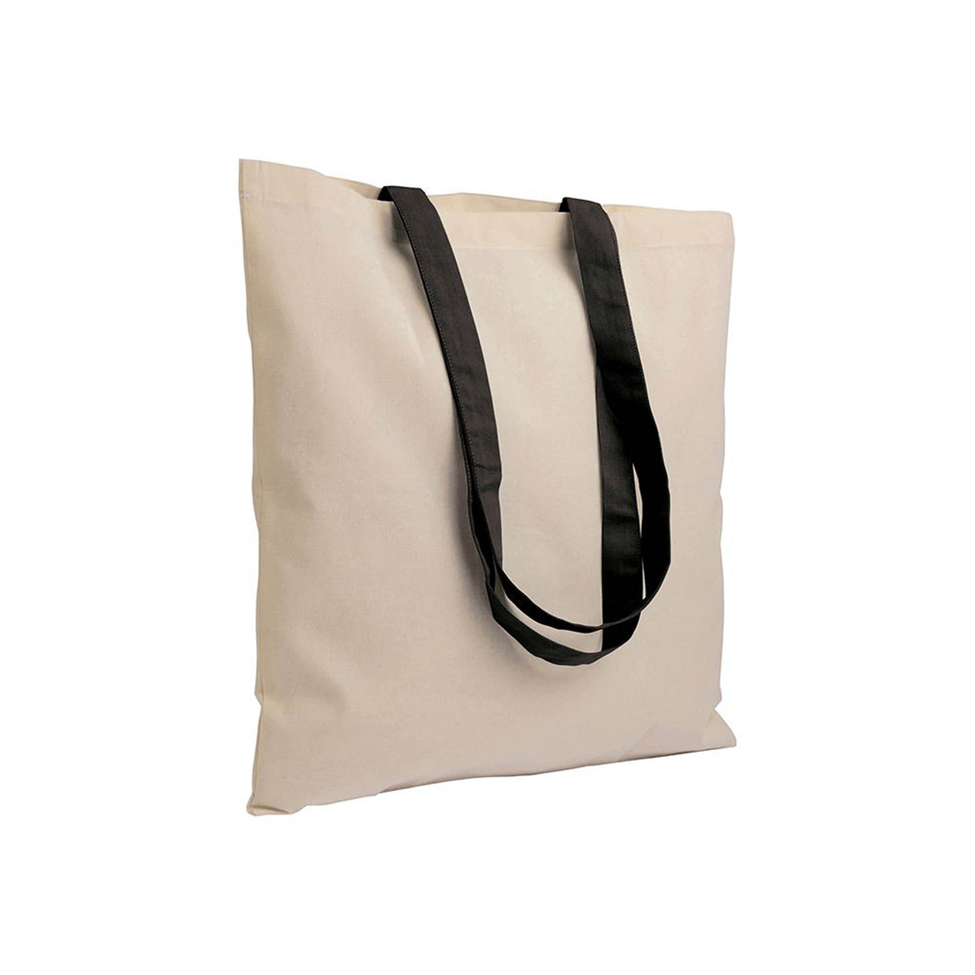 135 g/m2 natural cotton shopping bag with coloured long handles Black