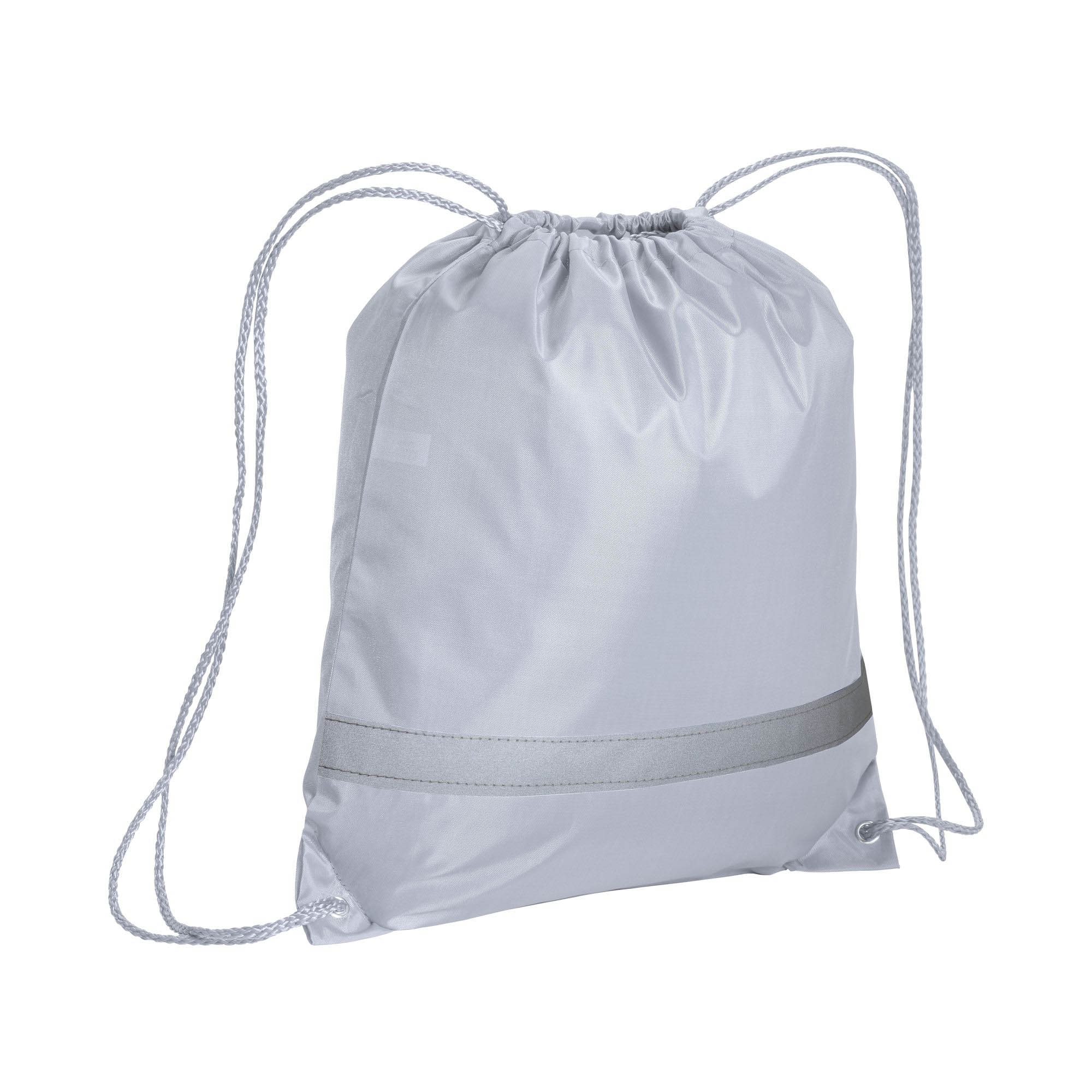 210T polyester backpack with reflective strip, drawstring closure and reinforced corners White
