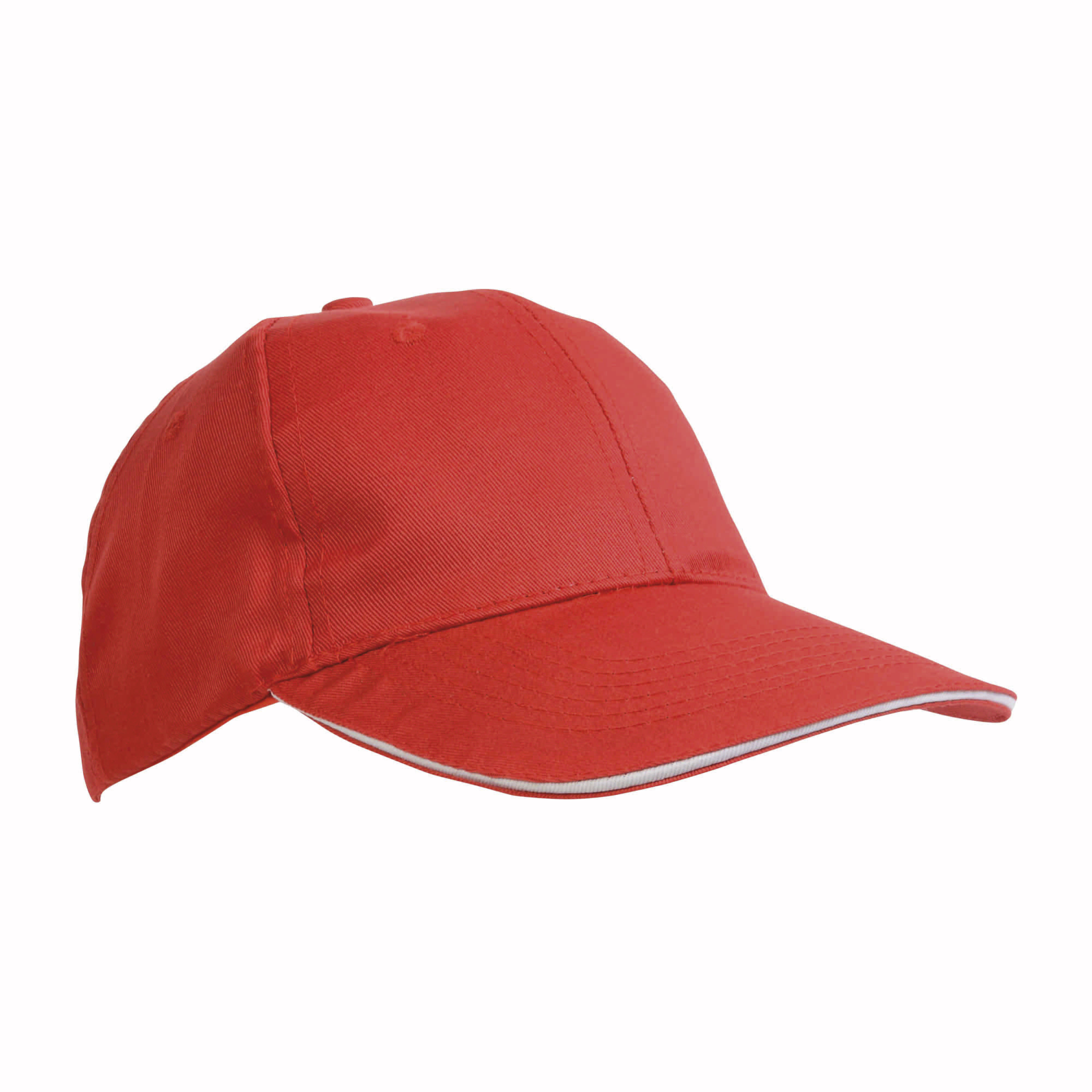 Cotton/polyester 6-panel cap with sandwich visor and adjustable velcro strap Red