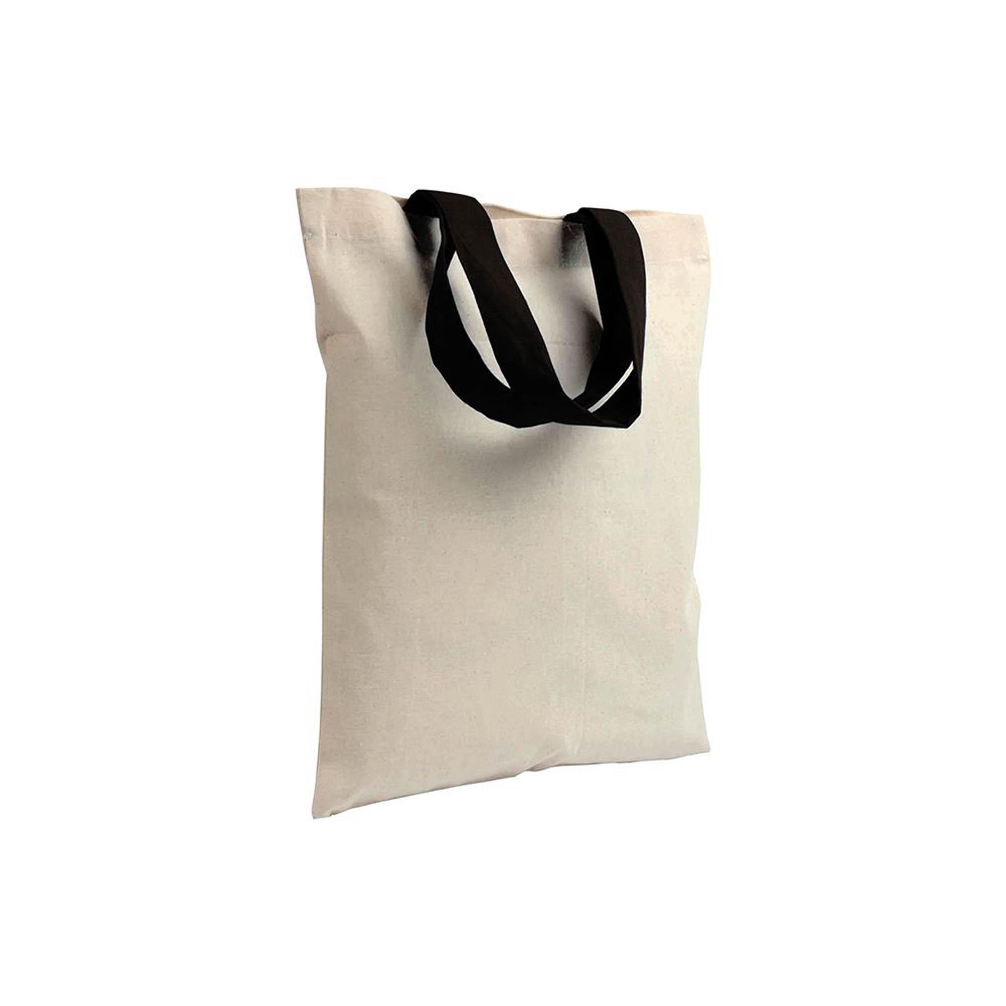 135 g/m2 natural cotton mini shopping bag with coloured short handles Black