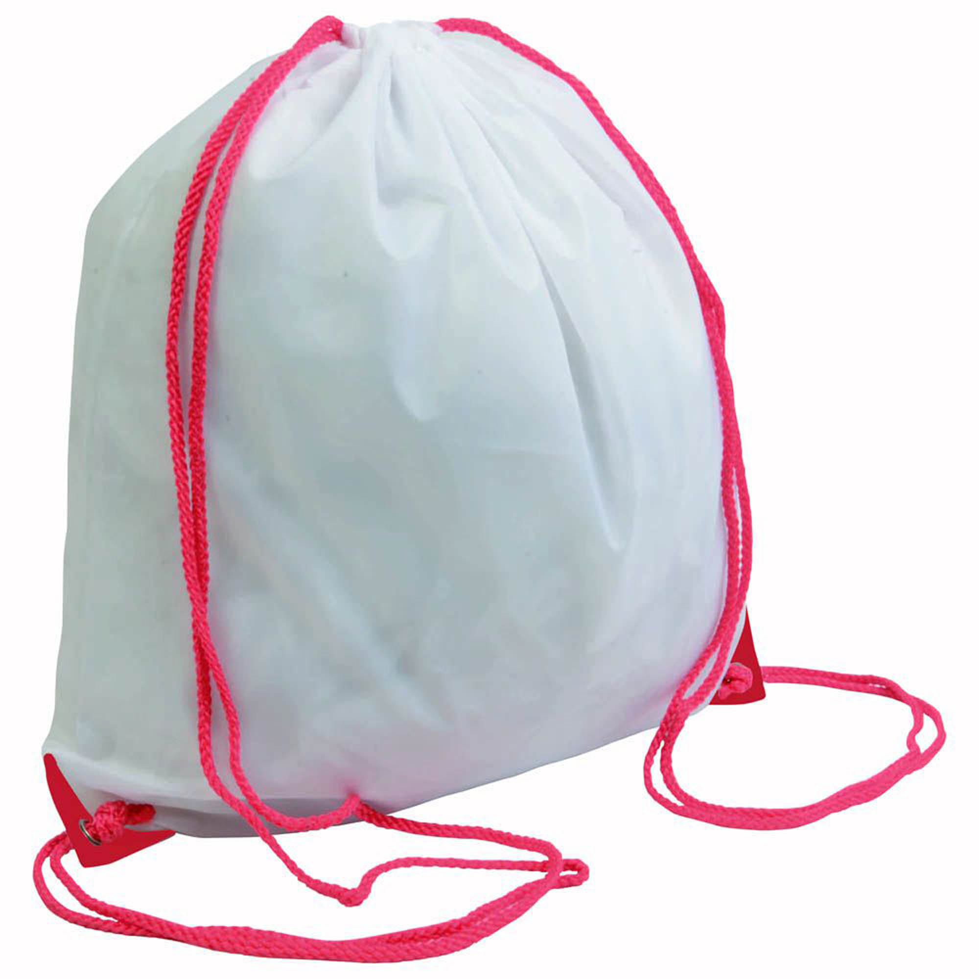 White 210T polyester backpack with drawstring closure, reinforced corners Red