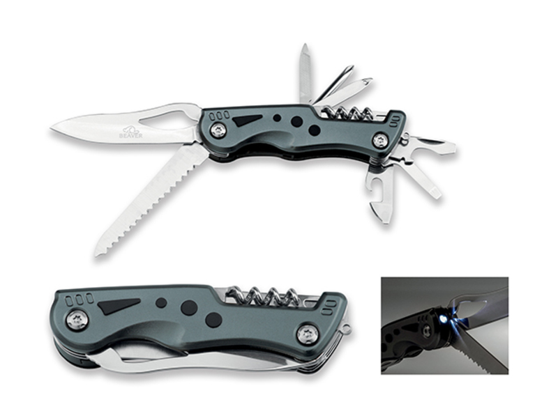 BOIAN stainless pocket knife with LED lamp, 9 functions, Graphite