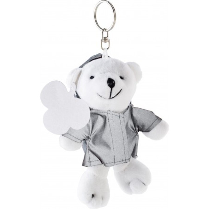 Plush bear with reflective hoodie.