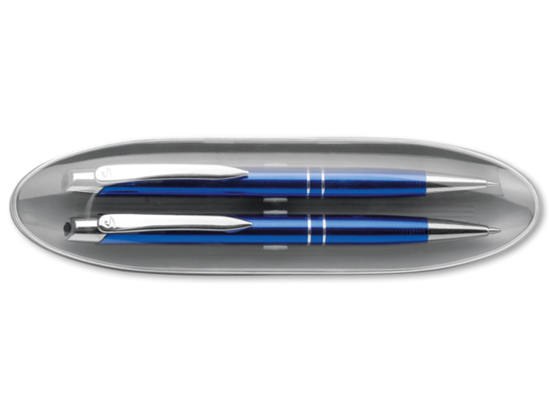 MARIETA SET set of metal ball pen and mechanical pencil, blue refill, SANTINI, Blue